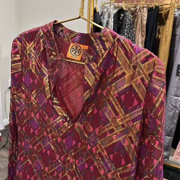 Tory Burch Lame Plaid Silk Chiffon Tunic - Picture 6 of 7